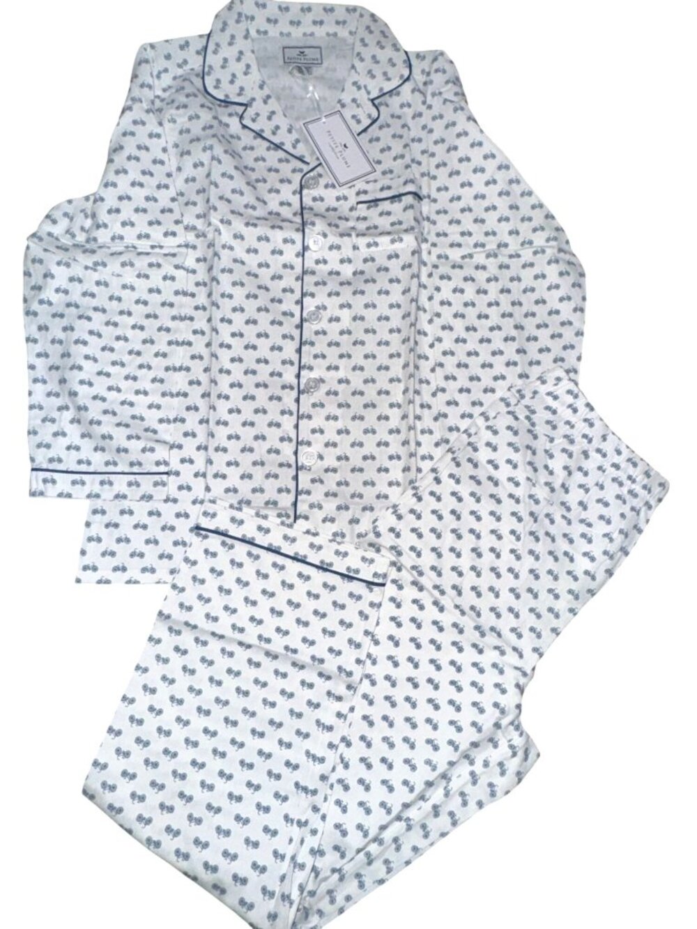 Petite Plume Bicyclette Pajama Set Kids Size 10 White Bicycle Print Modacrylic &